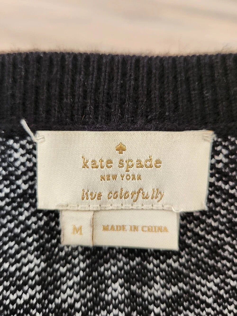 Kate Spade Black & White Plaid Puff Short Sleeve Wool Blend Sweater Sz Medium